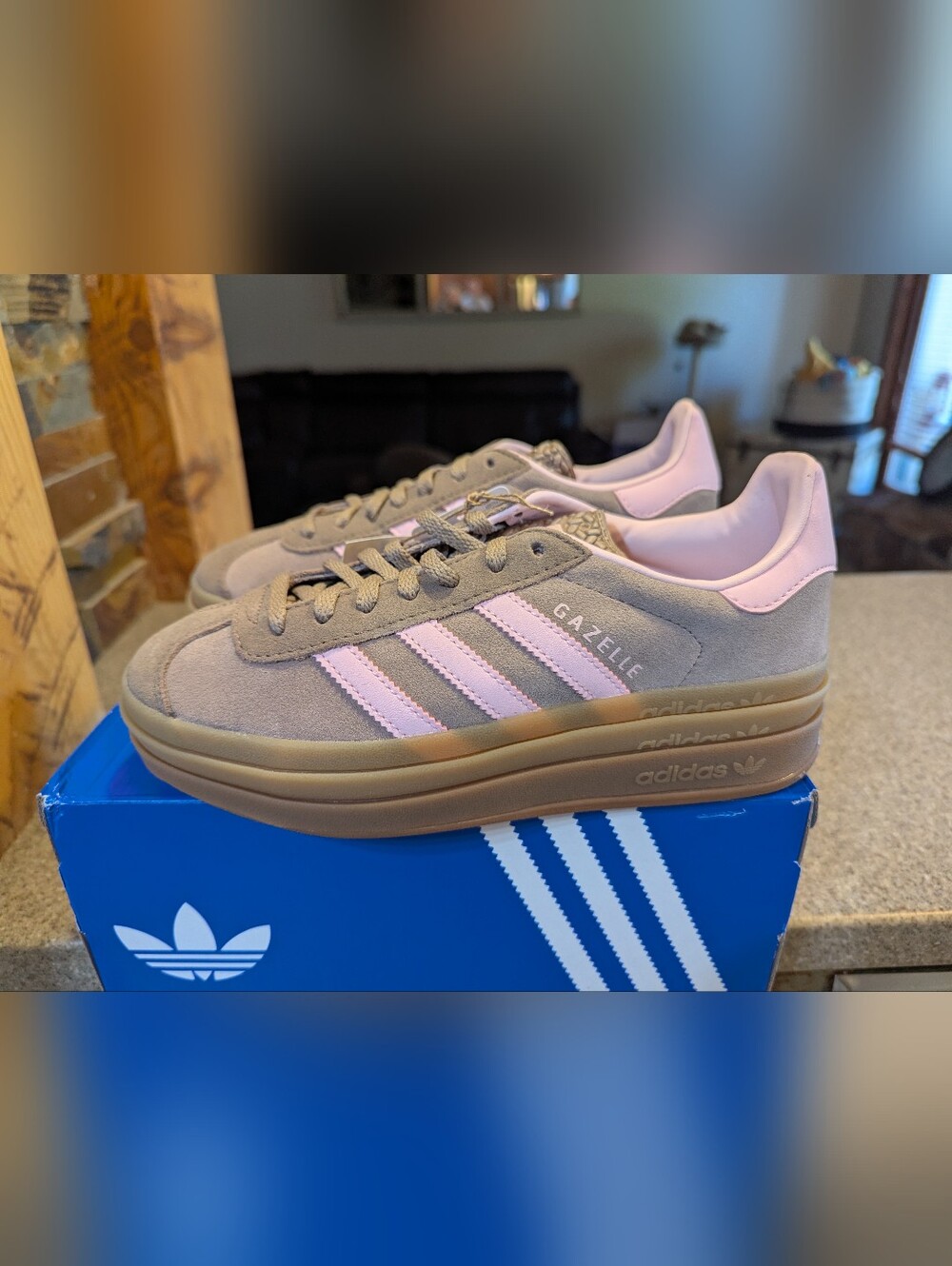 adidas Gazelle Platform Sneaker in Taupe & Light Pink